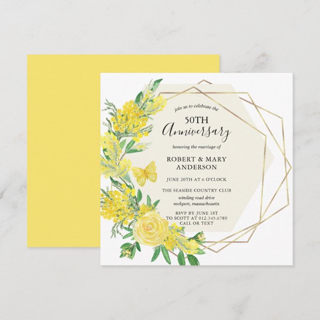 Convite Festa de Aniversário de 50 anos Flor de Rosa Amare (Frente/Verso)