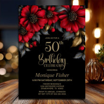 Festa de Aniversário de 50 Anos Floral Vermelha co