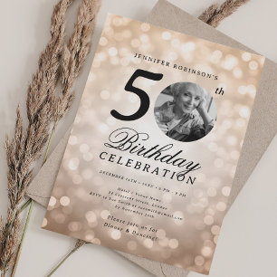 Convite Festa de Aniversário de 50 anos Foto Elegante Rosa