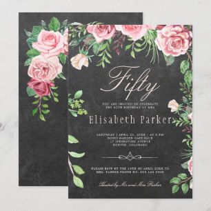 Convite Festa de Aniversário de 50 anos Jardim Floral Rosa