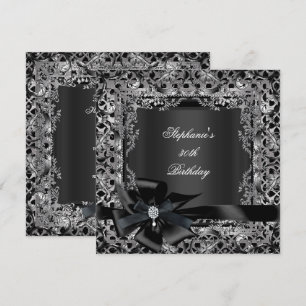 Convite Festa de Aniversário de 50 anos Laço Preto Prata