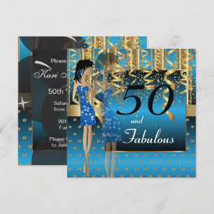 Convite Festa de Aniversário de 50 Anos Menina Azul e Do