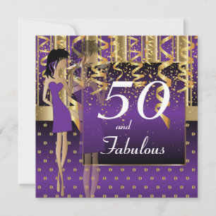 Convite Festa de Aniversário de 50 Anos Menina Roxo e Do