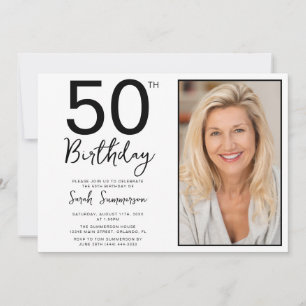 Convite Festa de Aniversário de 50 Anos Minimal Preta e Br