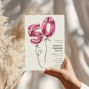 Convite Festa de Aniversário de 50 Anos Minimalista Rosa B