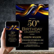Festa de Aniversário de 50 anos Moderna Azul e Dou