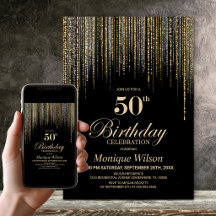 Festa de Aniversário de 50 anos Preta com Brilho D