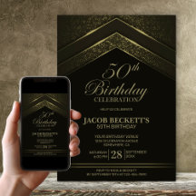 Festa de Aniversário de 50 Anos Preta e Dourada Mo