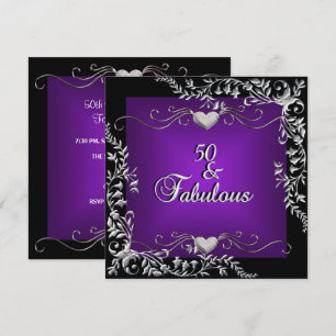 Convite Festa de Aniversário de 50 anos Preto Brilhante Ro