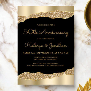 Convite Festa de Aniversário de 50 anos Preto Dourado com 