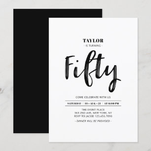 Convite Festa de Aniversário de 50 Anos Preto e Branco Sim