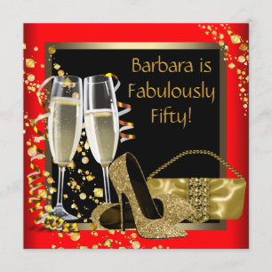Convite Festa de Aniversário de 50 anos Red Black Gold Cha
