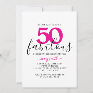 Convite Festa de Aniversário de 50 anos Rosa Branco e Fabu