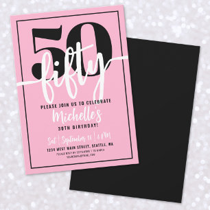Convite Festa de Aniversário de 50 Anos Rosa Moderno