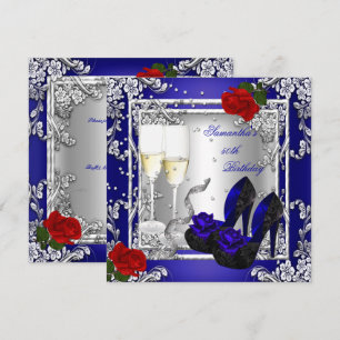 Convite Festa de Aniversário de 50 anos Rosa Vermelha Azul