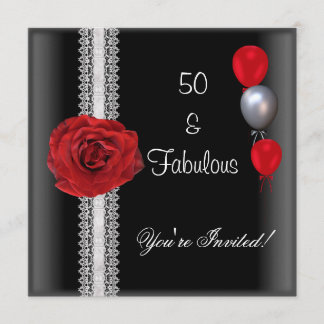 Convite Festa de Aniversário de 50 anos Rosa Vermelha Pret