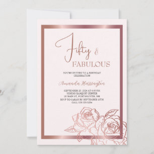 Convite Festa de Aniversário de 50 anos Rose Gold Fifty an