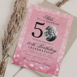 Convite Festa de Aniversário de 50 anos Rose Gold SURPRISE