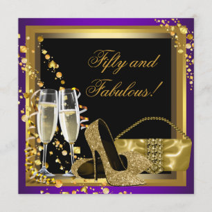 Convite Festa de Aniversário de 50 anos Roxo e Dourado