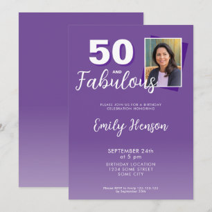 Convite Festa de Aniversário de 50 anos Roxo e Fabuloso 