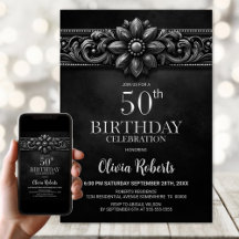 Festa de Aniversário de 50 anos Silver Flower Blac