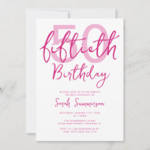 Festa de Aniversário de 50 anos Simples Rosa Branc