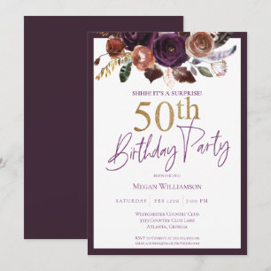 Convite Festa de Aniversário de 50 anos Surpresa Dourado F