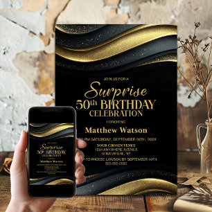 Convite Festa de Aniversário de 50 anos Surpresa Preta e D