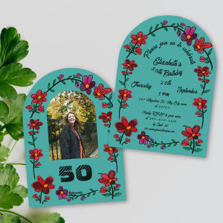 Convite Festa de Aniversário de 50 Anos Verde Rabiscos Cap