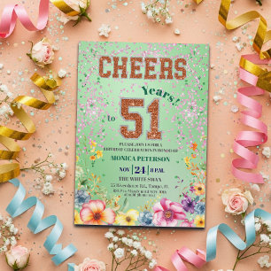 Convite Festa de Aniversário de 51 anos com Brilho Floral 