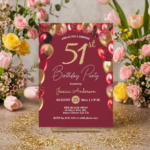 Convite Festa de Aniversário de 51 anos Surpresa Dourado B