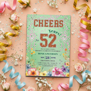 Convite Festa de Aniversário de 52 anos com Brilho Floral