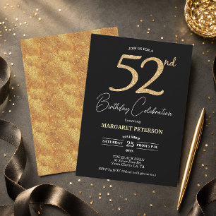 Convite Festa de Aniversário de 52 Anos Elegante Preto Dou