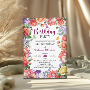 Convite Festa de Aniversário de 54 Anos Floral Colorida El
