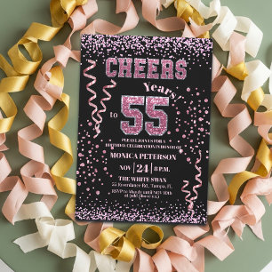 Convite Festa de Aniversário de 55 anos com Brilho Rosa