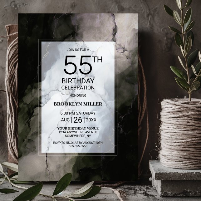 Convite Festa de Aniversário de 55 Anos em Mármore Rústico (Criador carregado)