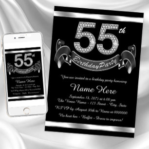 Convite Festa de Aniversário de 55 anos Prata