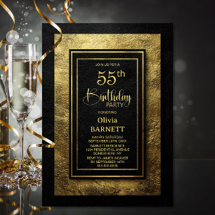 Convite Festa de Aniversário de 55 Anos Preto e Dourado El