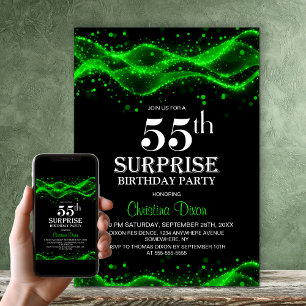 Convite Festa de Aniversário de 55 Anos Surpresa Preta e V