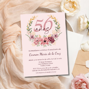 Convite Festa de Aniversário de 56 Anos Floral Elegante Ro