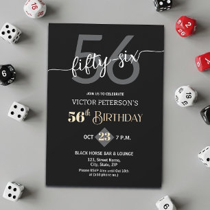 Convite Festa de Aniversário de 56 anos Minimalista Preta