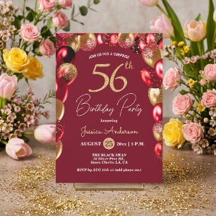 Convite Festa de Aniversário de 56 anos Surpresa Dourado G