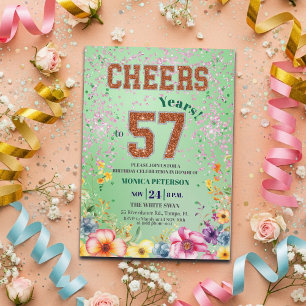Convite Festa de Aniversário de 57 anos com Brilho Floral 