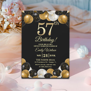 Convite Festa de Aniversário de 57 anos com Brilho Preto e