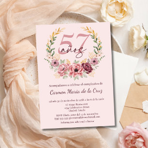 Convite Festa de Aniversário de 57 Anos Floral Elegante Ro