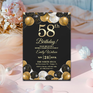Convite Festa de Aniversário de 58 anos com Brilho Preto D