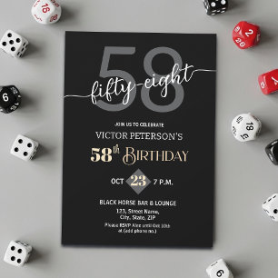 Convite Festa de Aniversário de 58 Anos Minimalista Preto 