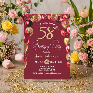Convite Festa de Aniversário de 58 anos Surpresa Dourado G