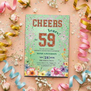 Convite Festa de Aniversário de 59 anos com Brilho Floral