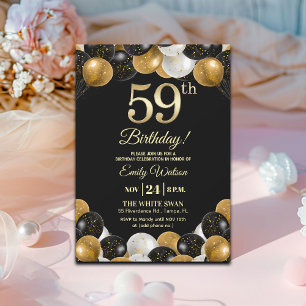 Convite Festa de Aniversário de 59 anos com Brilho Preto e